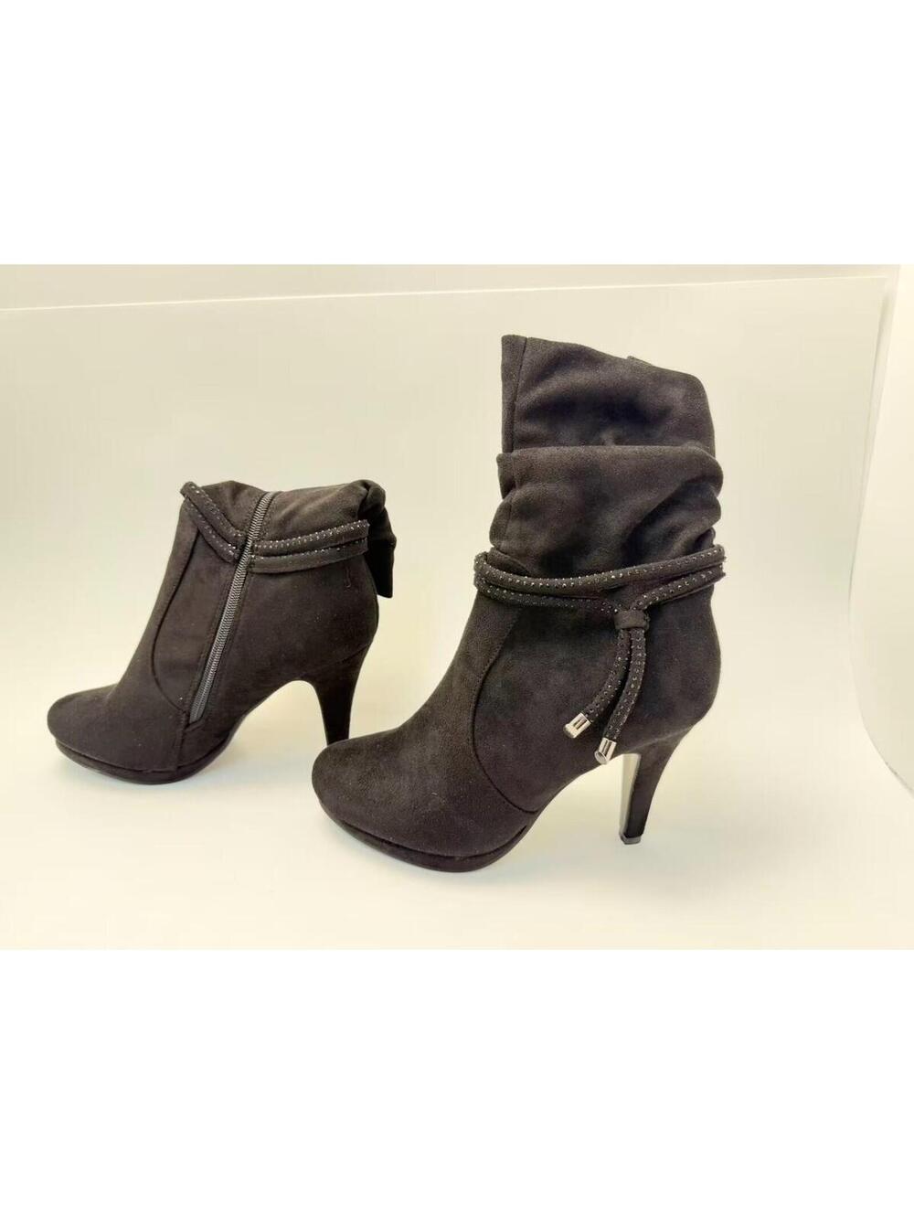 Dream Pairs Womens Black Suede Ankle Boots Heels Size 7 Side Zip Booties